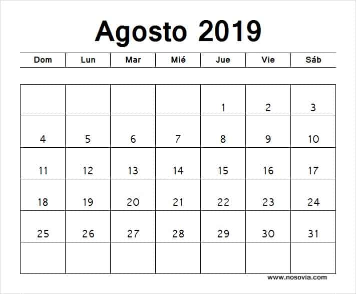 Agosto Calendario 2019