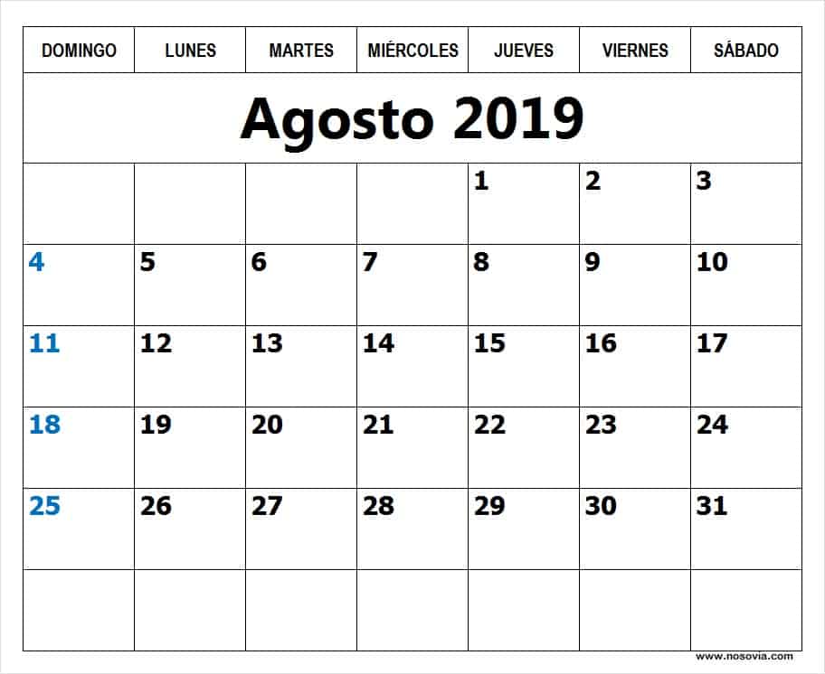 Diseño Calendario Agosto 2019