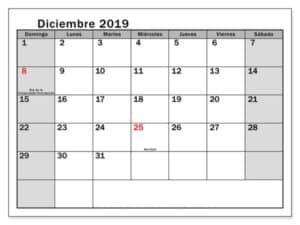 Mensual Calendario Diciembre 2019
