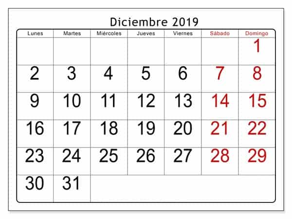 Estilos Calendario Diciembre 2019
