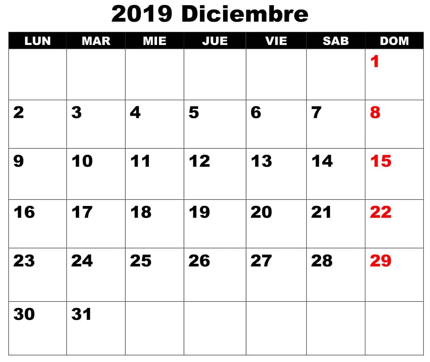 Calendario Grande Diciembre 2019