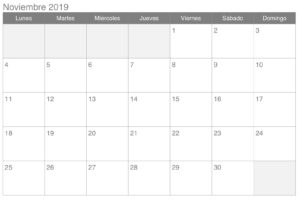 Calendario Noviembre 2019 Profesional