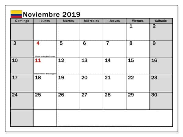 Calendario Estilos Noviembre 2019