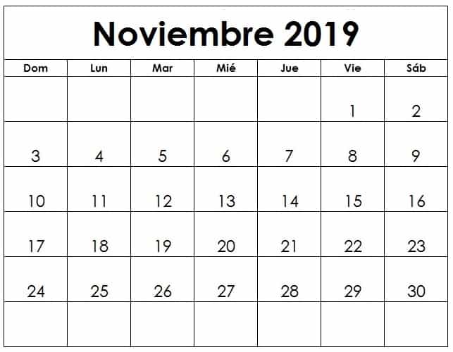 Calendario Gratis Noviembre 2019