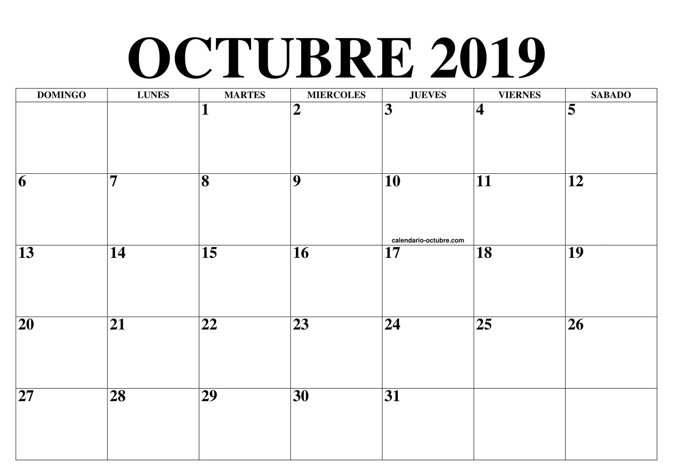 Calendario Vacaciones Octubre 2019