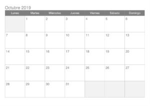 Calendario Octubre Estilos 2019