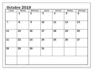 Editable Calendario Octubre 2019