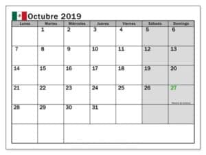 Calendario Octubre Diseño 2019