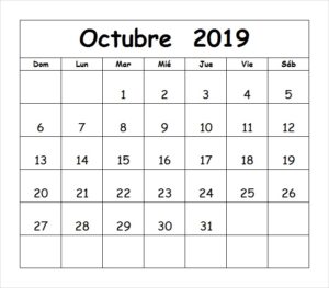 Calendario Mes Octubre 2019
