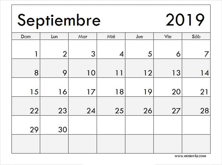 Vacaciones Calendario Septiembre 2019