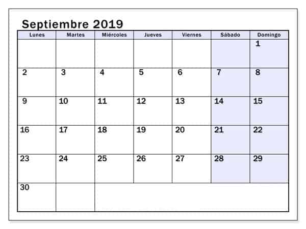 Calendario Diseño Septiembre 2019