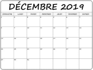 Imprimable Calendrier Décembre 2019