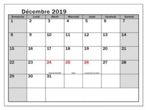 Mois Calendrier Décembre 2019