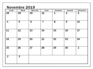 Mensuel Calendrier Novembre 2019