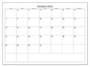 Calendrier Éditable Octobre 2019