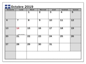 Calendrier Octobre Modèle 2019