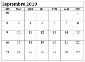 Calendrier Septembre 2019 Avec notes