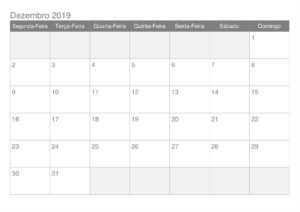 Calendário Imprimível Dezembro 2019