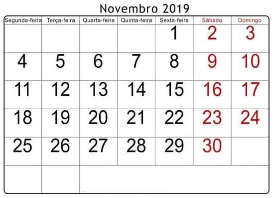 Calendário Novembro Imagens 2019