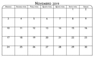 Calendário Mês Novembro 2019