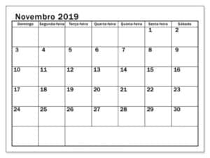 Calendário Pormês Novembro 2019