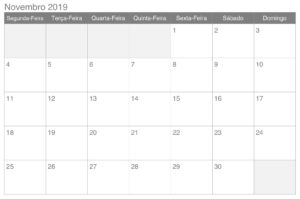 Calendário Novembro 2019 Editável