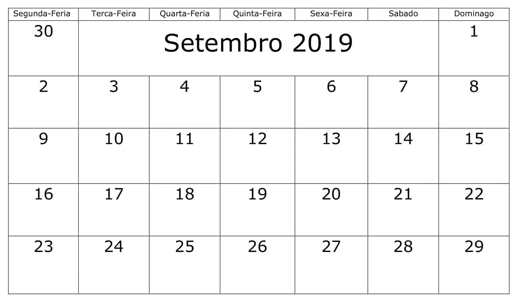 Setembro 2019 Calendário Imagens 