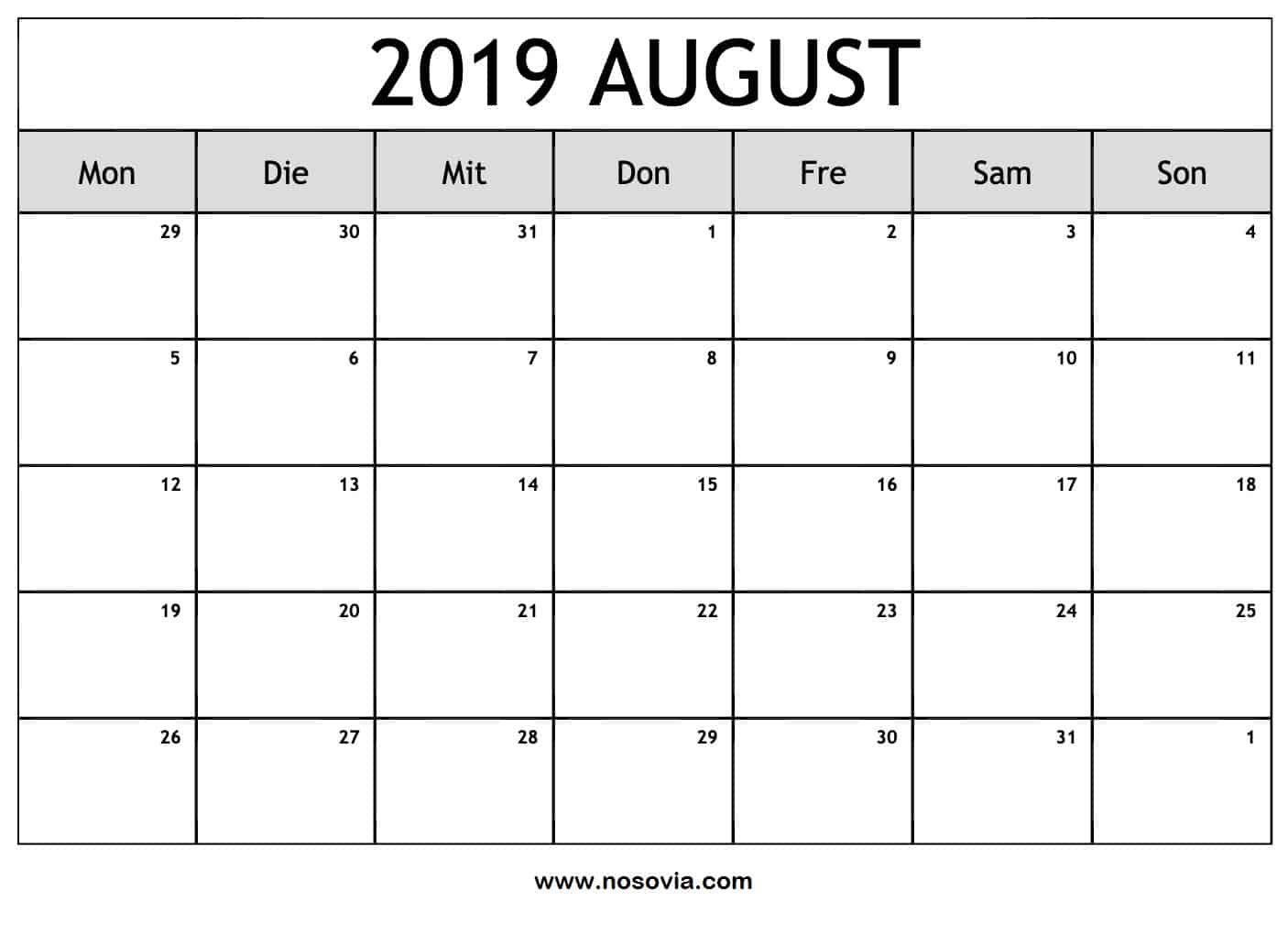 Kalender Notizen August 2019