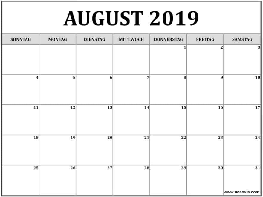 Kalender 2019 August Bild