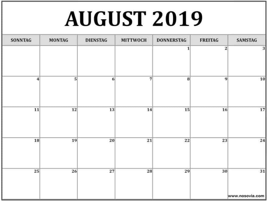 Kalender 2019 August Bild