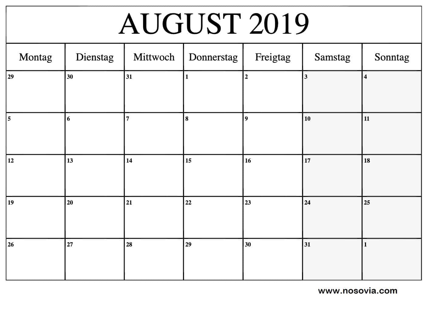 August 2019 Kalender Stile