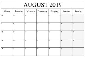 Kalender Stile August 2019 Zum Ausdrucken