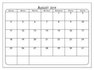 Planer Kalender August 2019 Zum Ausdrucken