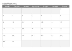 Kalender Monatlich Dezember 2019