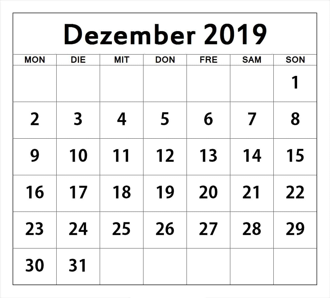 Notizen Kalender Dezember 2019 