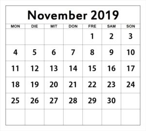 Frei Kalender November 2019