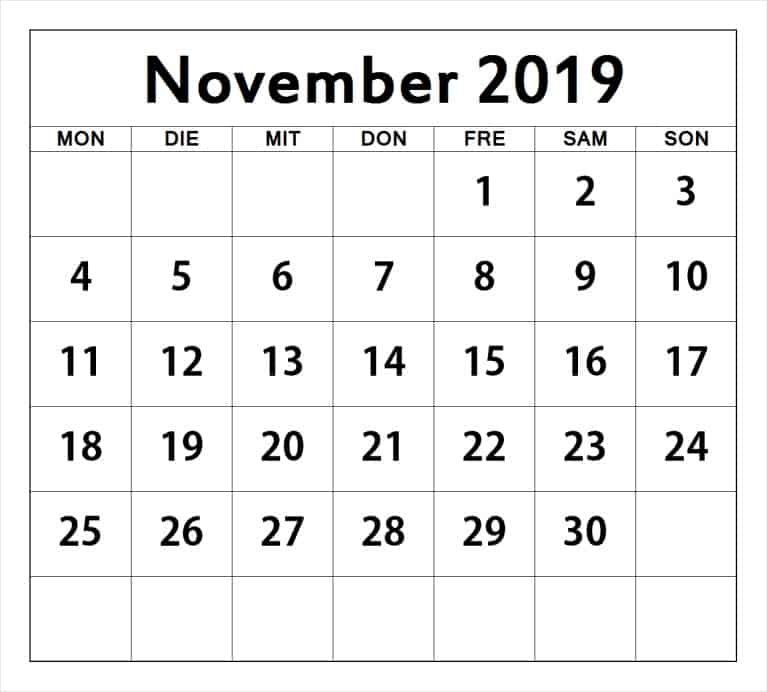 Frei Kalender November 2019