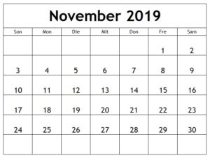 Kalender Feiertage November 2019