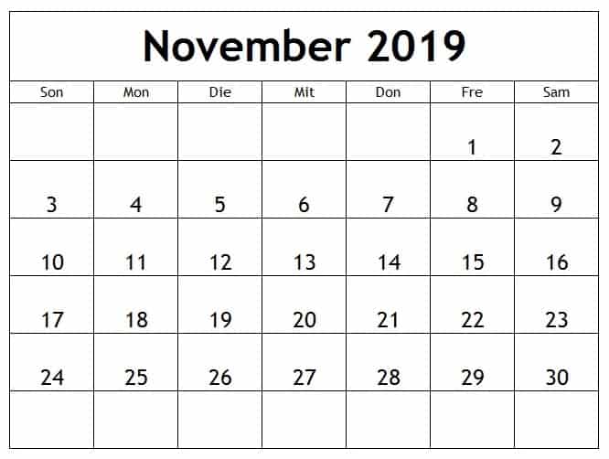 Kalender Feiertage November 2019