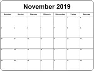 Kalender November 2019 Blatt