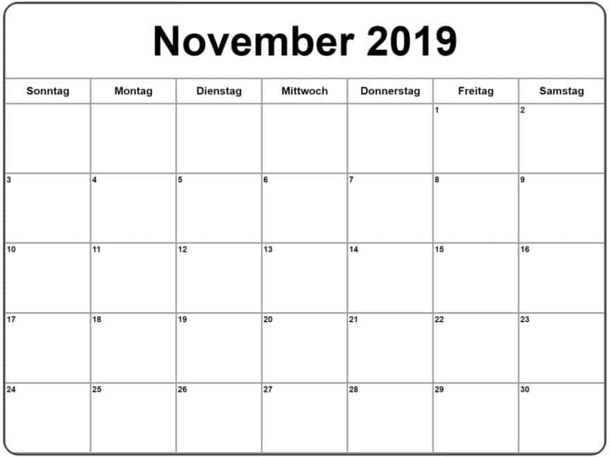 Kalender November 2019 Blatt