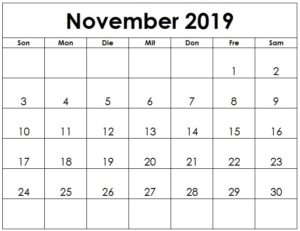 Kalender Monats November 2019