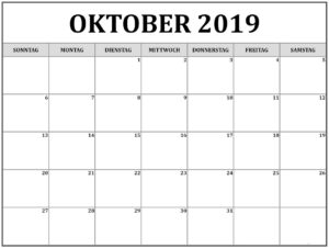 Kalender Oktober 2019 Zeitplan