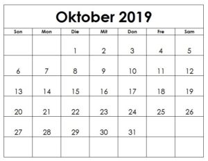 Kalender Oktober 2019 Notizen