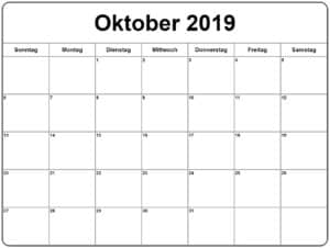 Oktober 2019 Planer Kalender