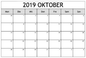 Blatt Kalender Oktober 2019