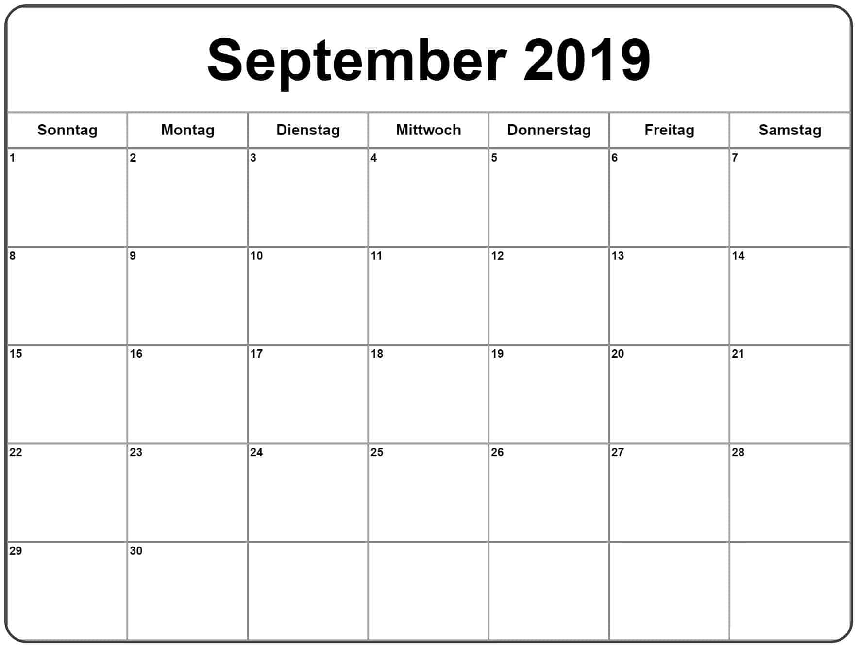 Notizen Kalender September 2019