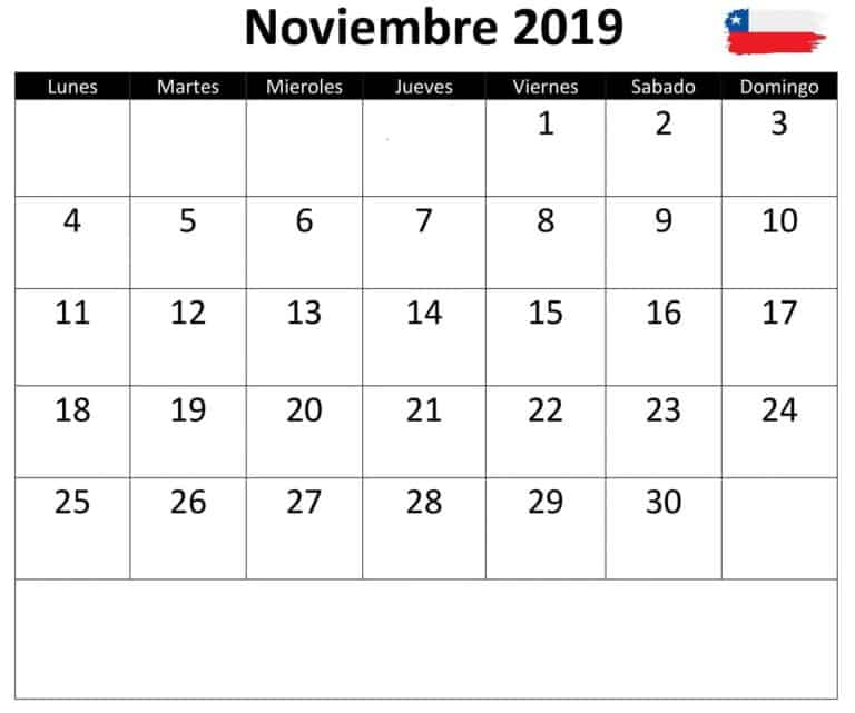 Calendario Noviembre 2019 Chile Profesional