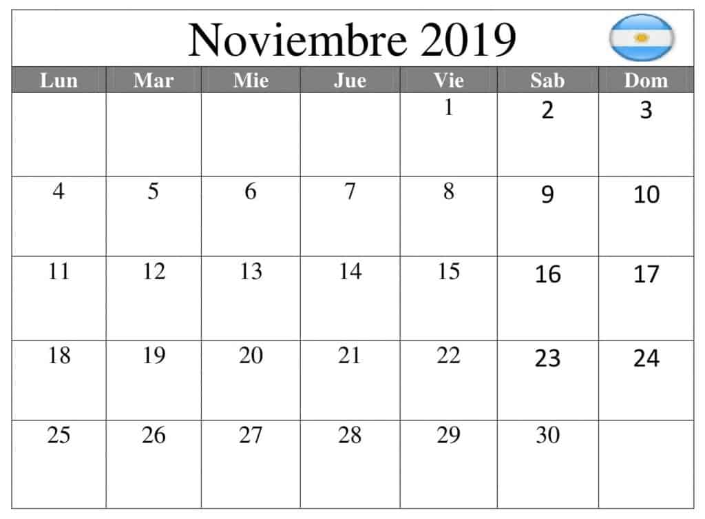 Profesional Calendario Noviembre 2019 Argentina