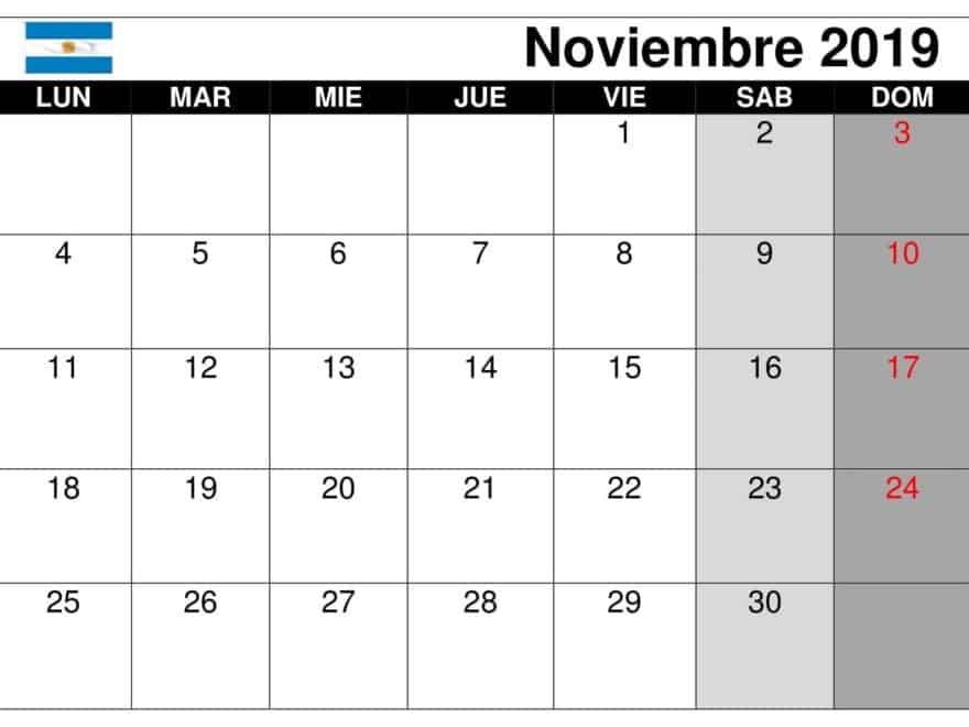 Calendario Noviembre 2019 Argentina